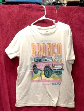 Ford Kids Short Sleeve Tee - White with Pink & Aqua Bronco Graphic